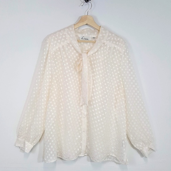 Linea by Louis Dell’Olio Tops - Linea by Louis Dell’Olio Pussybow Sheer Swiss Dot